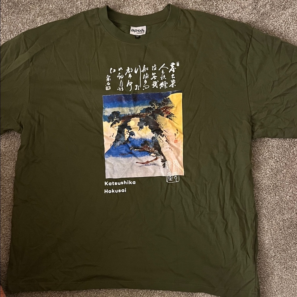 Olive Green Katsushika Hokusai Graphic Tee